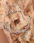 Women Natural Tourmaline Bracelet – 925 Sterling Silver Geometric Oval Gemstone Bracelet