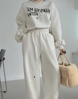 Women’s Round-Neck Letter Print Sweatshirt & Trouser Set – Streetwear Two-Piece Outfit