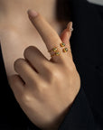 18K Gold & Platinum U-Shaped Adjustable Ring – Modern Minimalist Stackable Jewelry for Women
