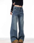 Women’s Rivet High-Waist Wide-Leg Jeans – 90% Cotton Baggy Fit (Blue)