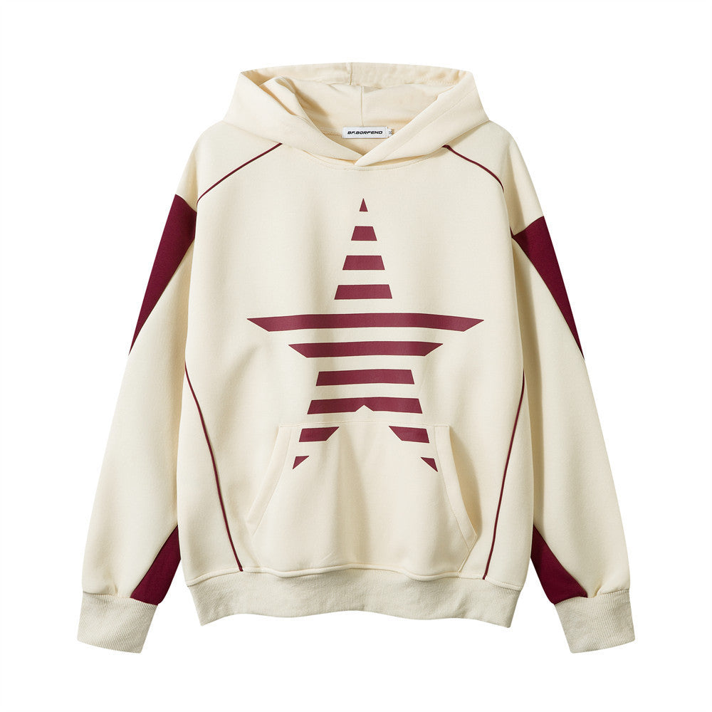 🌟 Herren-Kapuzenpullover mit Sternen-Print – Locker sitzender Pullover (Apricot/Schwarz, 100 % Baumwolle)