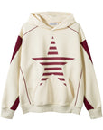 🌟 Men's Star-Print Hoodie - Loose Fit Pullover (Apricot/Black, 100% Cotton)