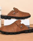 Chaussons d'extérieur faits main pour homme – Cuir synthétique et semelle en caoutchouc (noir/gris/marron clair)