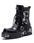 Bottes de travail rétro punk – Talon épais de 5 cm et fermeture éclair latérale