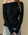 Diagonal Collar Bottoming Shirt Elegant Knitted