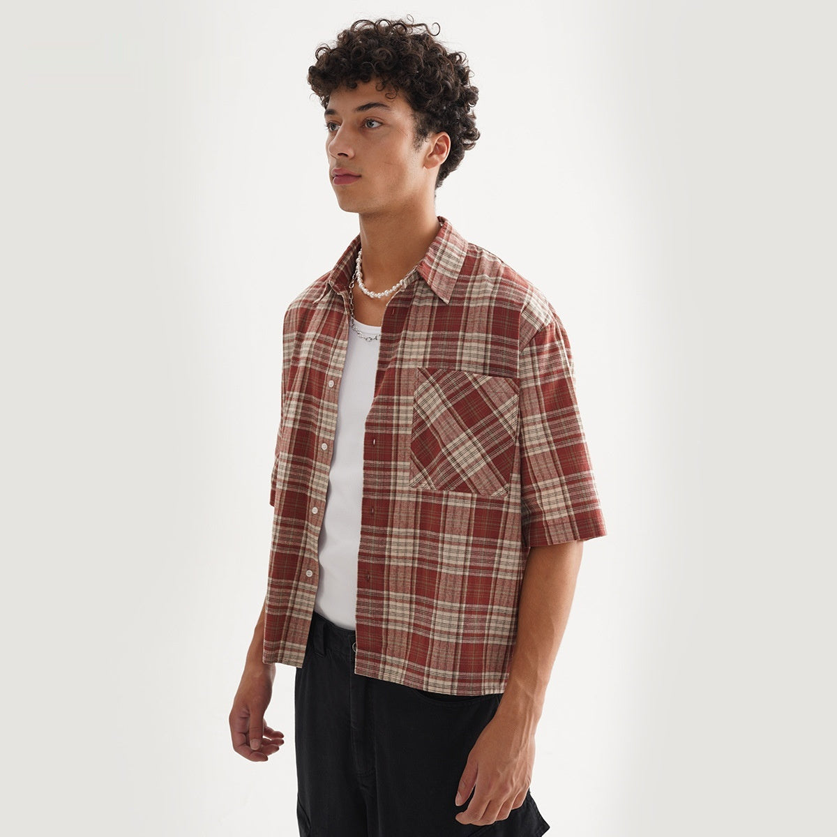 Loose Short Plaid Fashion Short Sleeve Shirt