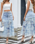 Women’s Mesh Floral Stitching Denim Skirt – Street Hipster Cake Dress