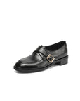 Women’s Low Heel Plus Size Buckle Shoes – Litchi Pattern Round Toe Comfort