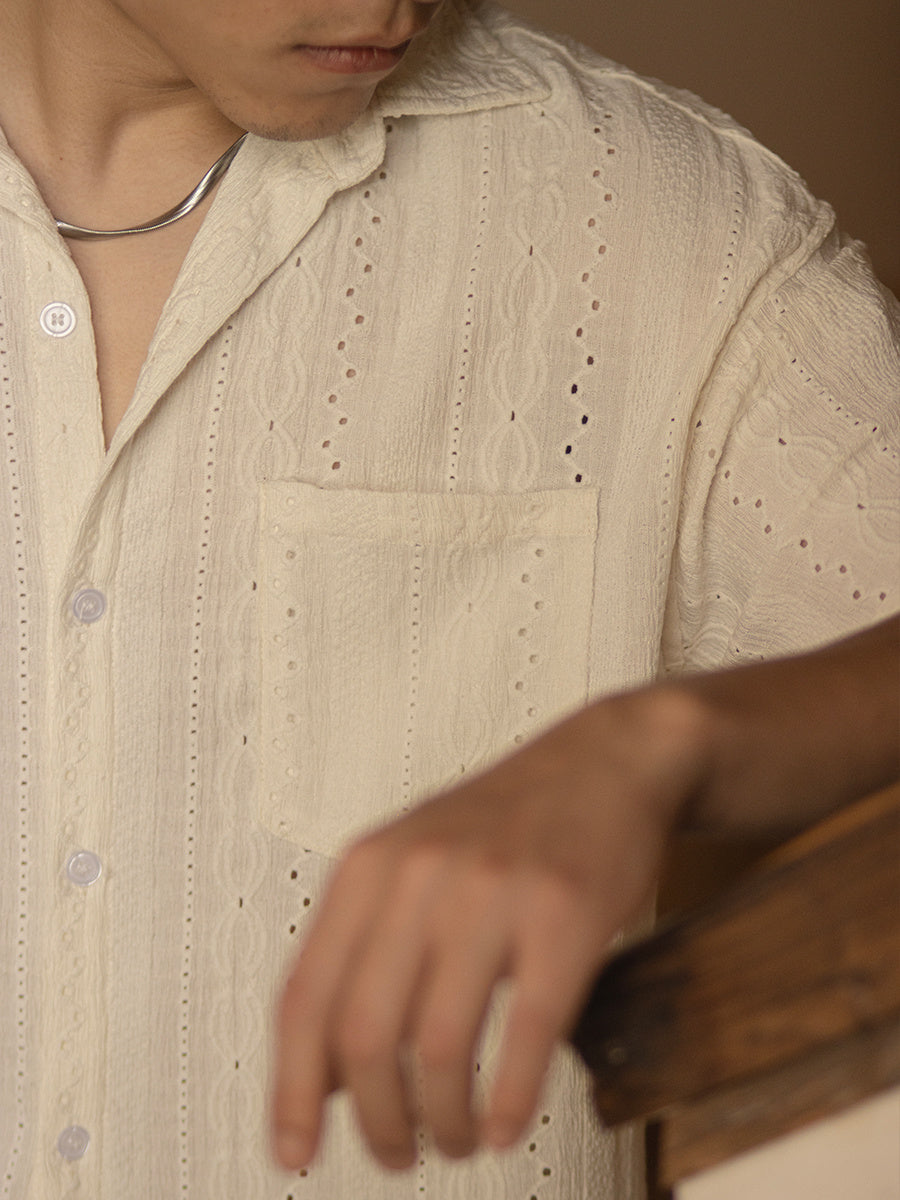 Chemise vintage homme en jacquard creux