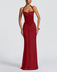 Women’s Elegant Halter Tie-Neck Mesh Ribbon A-Line Long Dress