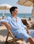 🌴 Men's Linen Beach Suit Set – Long Sleeve Shirt & Casual Shorts (6 Colors) – Breathable Summer Style