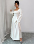 Women’s Advanced Solid Color Long Sleeve Dress – Elegant Bell Sleeve Design
