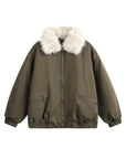 Women’s Cotton Dress Coat – Detachable Fox Fur Collar | Tailored Mid-Length | All-Season Versatility