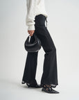 Black Trousers Lace Drawstring Women's High Waist