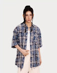 Women’s American Tie-Dye Plaid Short Sleeve Shirt – Casual Chic with Unique Edge