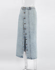 Women's Distressed Denim Maxi Skirt - Stretchy Washed A-Line Long Skirt (Spandex Blend, S-L) for Office & Casual Wear