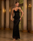 ✨ Women’s Sexy V-Neck Sequin Backless Long Dress – Elegant Party Style