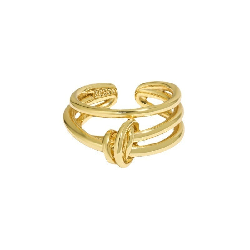 Women’s Multi-Layer Knotted S925 Sterling Silver Ring – Adjustable Open Design