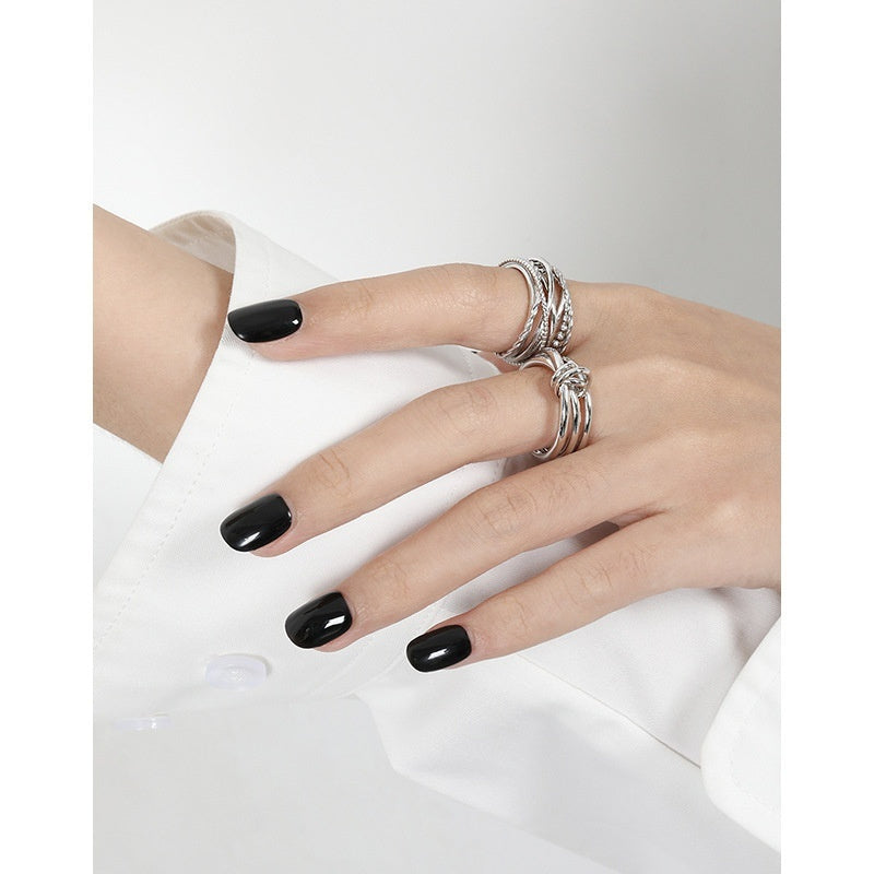 Women’s Multi-Layer Knotted S925 Sterling Silver Ring – Adjustable Open Design