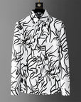 Men’s Digital Printed Striped Shirt – Slim Fit Long Sleeve (White/Red, Polyester)