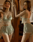 Women’s Lace Suspender Shorts Pajama Set – Ice Silk Comfort & Everyday Elegance