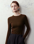 Women 95% Fine-Spun Wool Slim Fit Sweater – Lightweight Round Neck Long Sleeve Pullover Knit Top