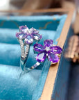 Amethyst Sterling Silver Ring – Floral Inlaid Gemstone Jewelry – Boho Chic Statement Piece