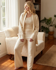 Women’s Knit Cardigan 3-Piece Set – Soft Sweater Outfit with Cardigan, Top & Wide-Leg Pants for Office, Lounge & Casual Wear