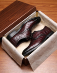 Men’s Formal Crocodile Pattern Leather Shoes – First-Layer Cowhide Pointed Toe Lace-Up Business Wedding Dress Shoes