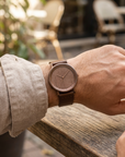 Wooden Watch Men – Natural Walnut Wood Quartz Analog Wristwatch with Leather Strap 3ATM Waterproof