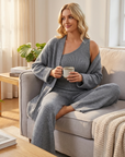 Women’s Knit Cardigan 3-Piece Set – Soft Sweater Outfit with Cardigan, Top & Wide-Leg Pants for Office, Lounge & Casual Wear