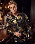 Men Floral Print Long Sleeve Shirt – 3D Digital Printed Stretch Slim Fit Urban Lapel Dress Shirt