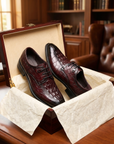 Men’s Formal Crocodile Pattern Leather Shoes – First-Layer Cowhide Pointed Toe Lace-Up Business Wedding Dress Shoes