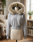 Women’s Hooded Zip Front Sweater Coat – Slim Fit Hoodie Cardigan with Faux Fur Collar, Long Sleeves & Casual Layering Design