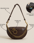 Women’s Saddle Crossbody Bag – Small PU Leather Shoulder Purse with Detachable Chain Strap and Zipper Closure