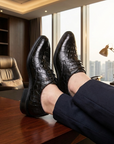 Men’s Formal Crocodile Pattern Leather Shoes – First-Layer Cowhide Pointed Toe Lace-Up Business Wedding Dress Shoes