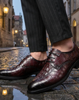 Men’s Formal Crocodile Pattern Leather Shoes – First-Layer Cowhide Pointed Toe Lace-Up Business Wedding Dress Shoes