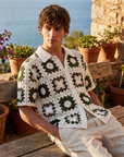 Men’s Crochet Knit Polo Shirt – Breathable Cut-Out Grid Pattern Short Sleeve Summer Polo