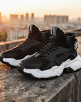 Men’s High-Top Casual Sneakers with Thick Sole – Breathable Mesh Lace-Up Streetwear Platform Shoes