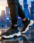 Men’s High-Top Casual Sneakers with Thick Sole – Breathable Mesh Lace-Up Streetwear Platform Shoes