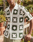 Men’s Crochet Knit Polo Shirt – Breathable Cut-Out Grid Pattern Short Sleeve Summer Polo