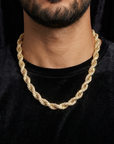 Men’s Hip-Hop Twist Chain Necklace – Geometric Diamond-Encrusted Chain with Thick Rope Design, Gold/Silver Finish & Bold Street Style