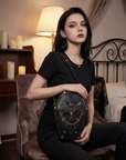 Women’s Gothic Coffin Shape Crossbody Bag – PU Leather Shoulder Purse with Chain Detail & Adjustable Strap