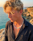 Men Hip-Hop Cross Pendant Necklace – Gold-Plated Colorful Gemstone Clavicle Chain Statement Jewelry