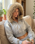 Women’s Hooded Zip Front Sweater Coat – Slim Fit Hoodie Cardigan with Faux Fur Collar, Long Sleeves & Casual Layering Design