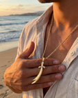 Men Sword Pendant Necklace – Gold Plated Twist Chain Zircon Inlay Stainless Steel Chain
