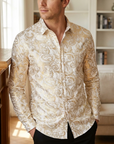 Men Floral Print Long Sleeve Shirt – 3D Digital Printed Stretch Slim Fit Urban Lapel Dress Shirt