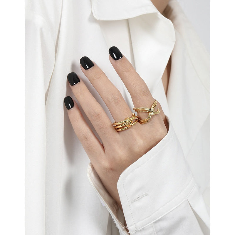 Women’s Multi-Layer Knotted S925 Sterling Silver Ring – Adjustable Open Design