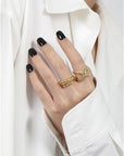 Women’s Multi-Layer Knotted S925 Sterling Silver Ring – Adjustable Open Design