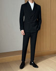 Men's Retro Solid Color Green Collar Suit Two-piece Set